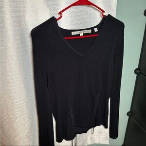 Max Studio Black Fitted corset sweater front L